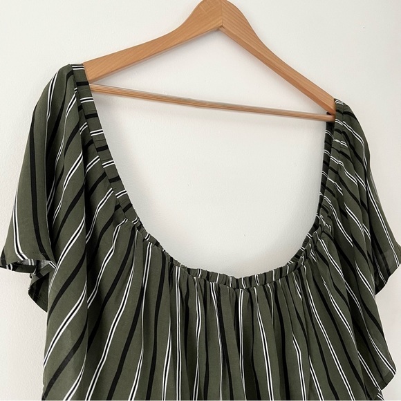 Torrid Olive Stripe Maxi Challis Off-Shoulder Crop Top Size 5X - Picture 3 of 12